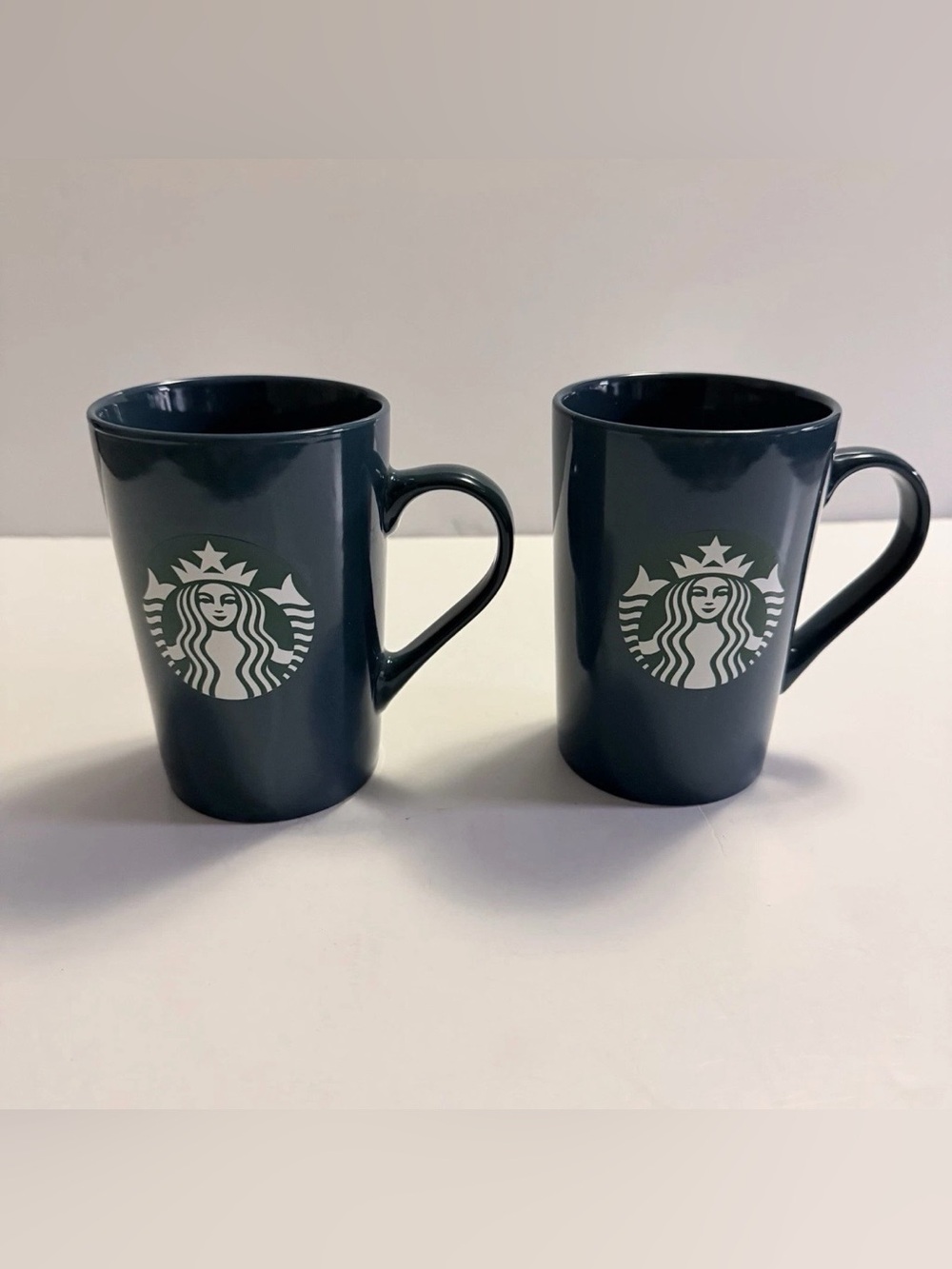 Set of 2 Starbucks Blue Ceramic Coffee Tea Mermaid Siren Logo Mugs Cups 11 oz